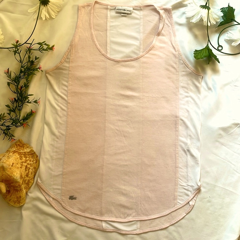 Lacoste Sport Tank Top Pink White Sheer Lightweight Racerback Size 38 M